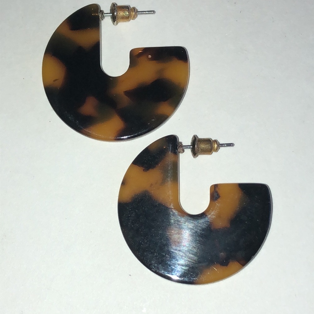 Tortoise Shell Pattern Retro Boho Lucite Hoop Ear… - image 4